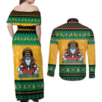 Jamaica Christmas Couples Matching Off Shoulder Maxi Dress and Long Sleeve Button Shirt Have Ah Irie Irie Christmas - Wonder Print Shop