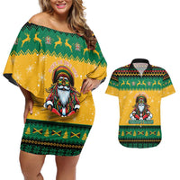 Jamaica Christmas Couples Matching Off Shoulder Short Dress and Hawaiian Shirt Have Ah Irie Irie Christmas - Wonder Print Shop