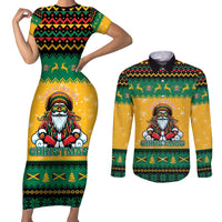Jamaica Christmas Couples Matching Short Sleeve Bodycon Dress and Long Sleeve Button Shirt Have Ah Irie Irie Christmas - Wonder Print Shop