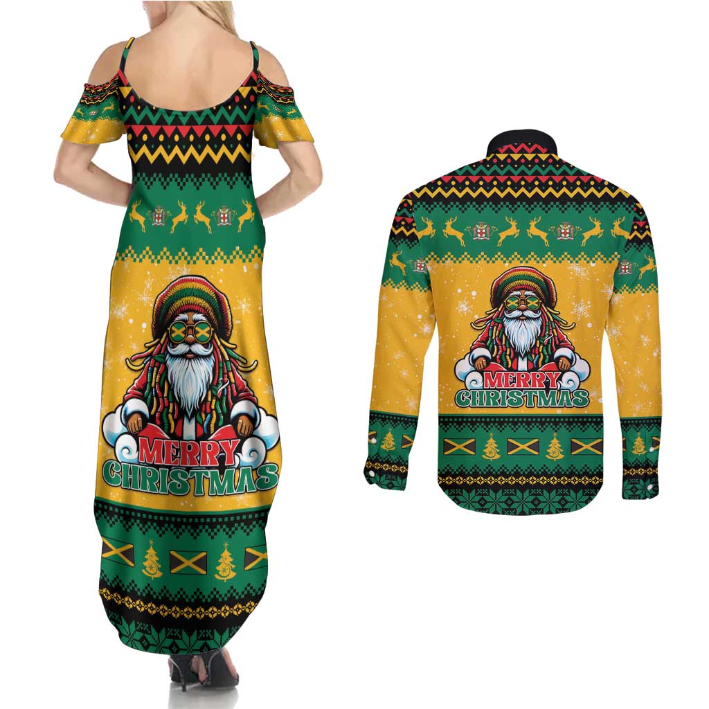 Jamaica Christmas Couples Matching Summer Maxi Dress and Long Sleeve Button Shirt Have Ah Irie Irie Christmas - Wonder Print Shop