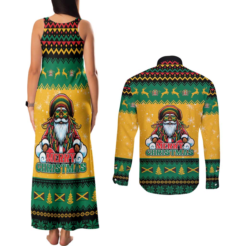 Jamaica Christmas Couples Matching Tank Maxi Dress and Long Sleeve Button Shirt Have Ah Irie Irie Christmas - Wonder Print Shop