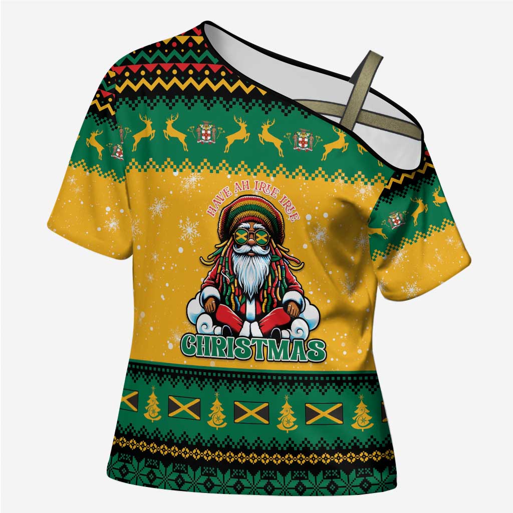 Jamaica Christmas Cross Shoulder Shirt Have Ah Irie Irie Christmas - Wonder Print Shop