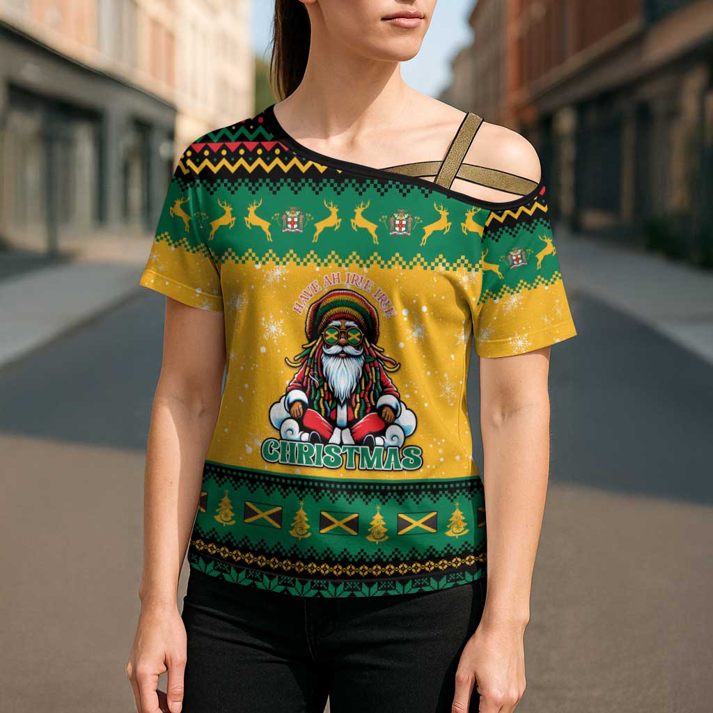 Jamaica Christmas Cross Shoulder Shirt Have Ah Irie Irie Christmas - Wonder Print Shop