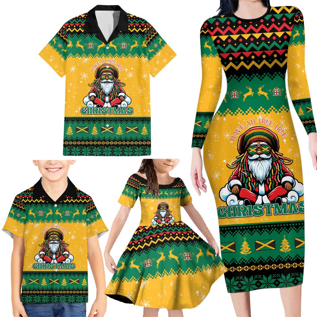 Jamaica Christmas Family Matching Long Sleeve Bodycon Dress and Hawaiian Shirt Have Ah Irie Irie Christmas - Wonder Print Shop