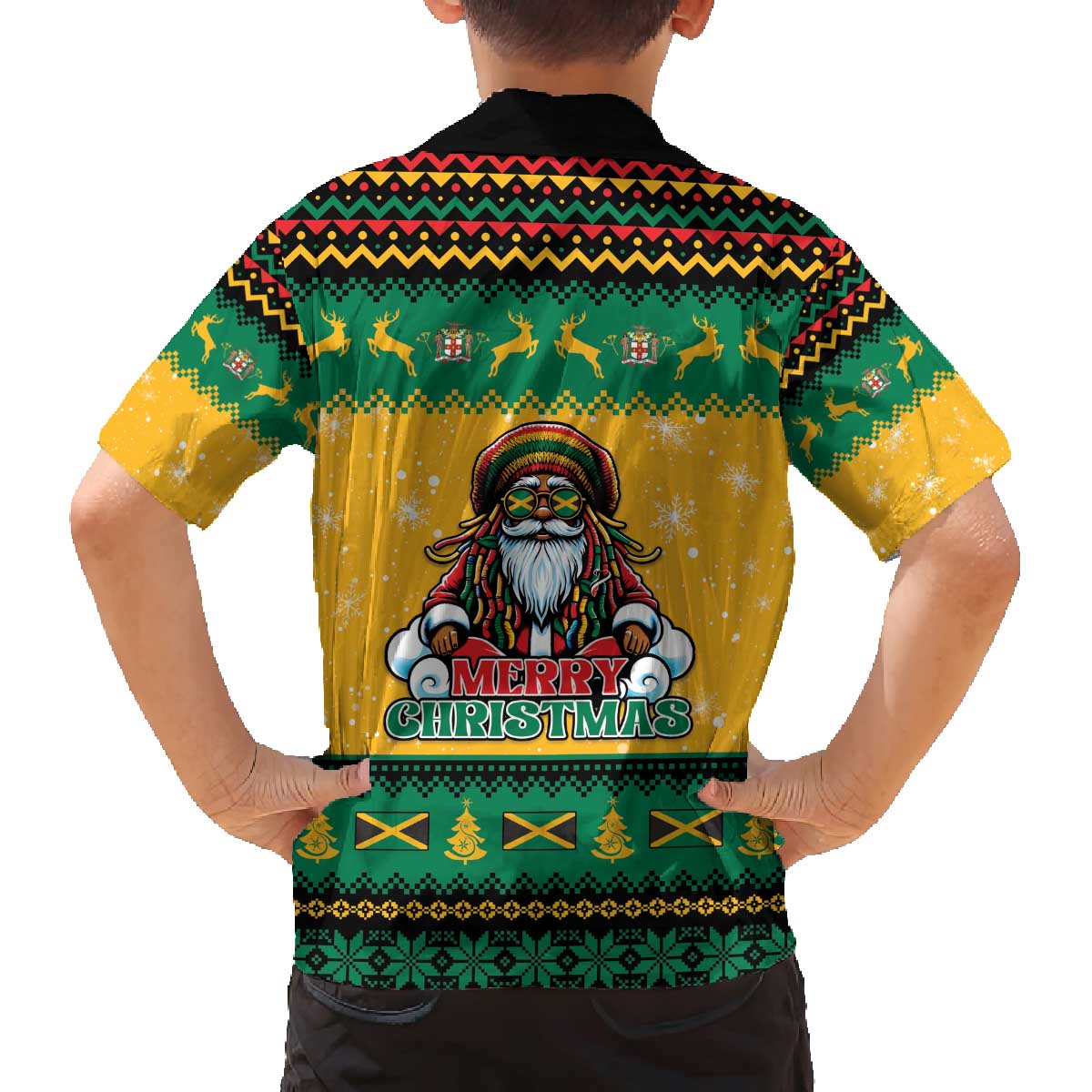Jamaica Christmas Family Matching Off The Shoulder Long Sleeve Dress and Hawaiian Shirt Have Ah Irie Irie Christmas - Wonder Print Shop