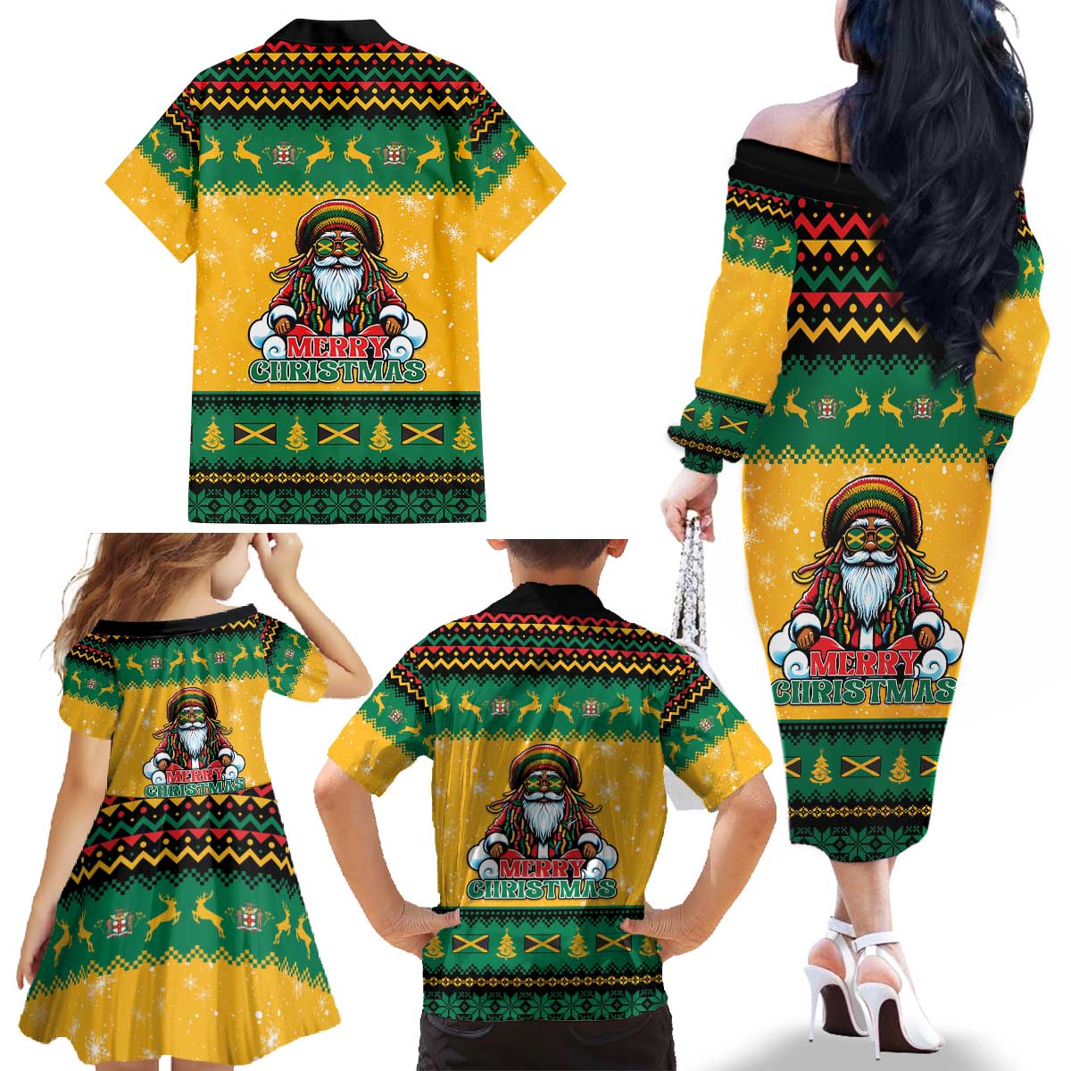 Jamaica Christmas Family Matching Off The Shoulder Long Sleeve Dress and Hawaiian Shirt Have Ah Irie Irie Christmas - Wonder Print Shop