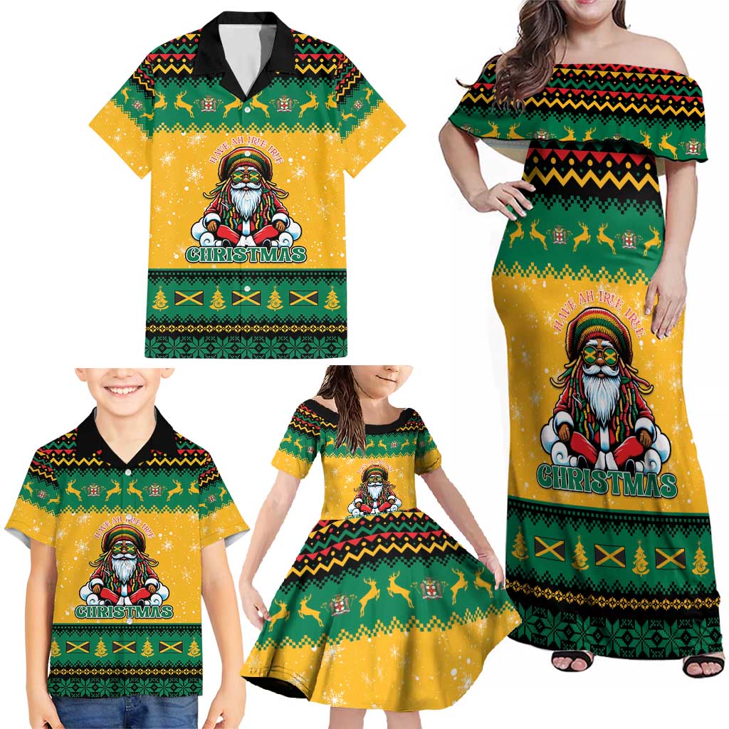 Jamaica Christmas Family Matching Off Shoulder Maxi Dress and Hawaiian Shirt Have Ah Irie Irie Christmas - Wonder Print Shop