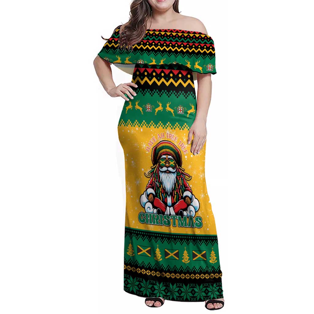 Jamaica Christmas Family Matching Off Shoulder Maxi Dress and Hawaiian Shirt Have Ah Irie Irie Christmas - Wonder Print Shop