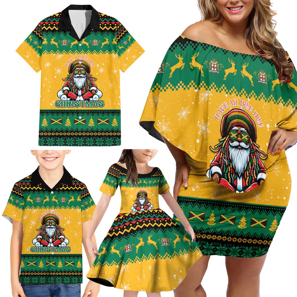 Jamaica Christmas Family Matching Off Shoulder Short Dress and Hawaiian Shirt Have Ah Irie Irie Christmas - Wonder Print Shop