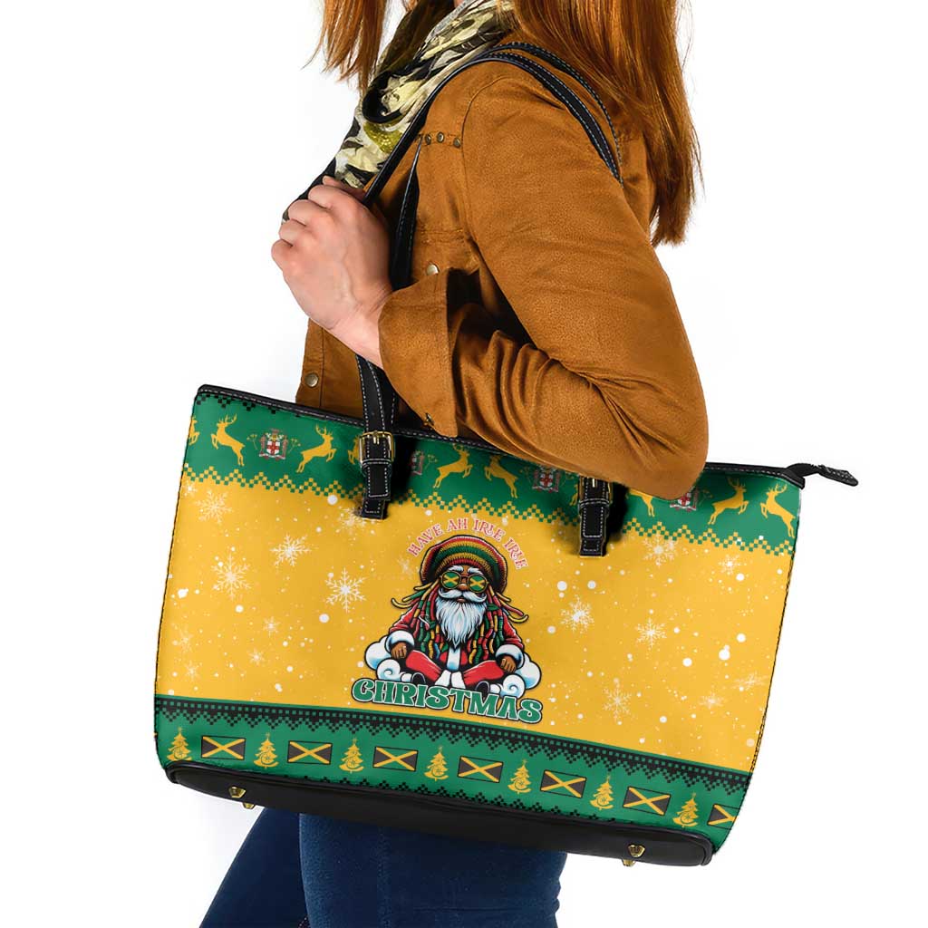 Jamaica Christmas Leather Tote Bag Have Ah Irie Irie Christmas - Wonder Print Shop