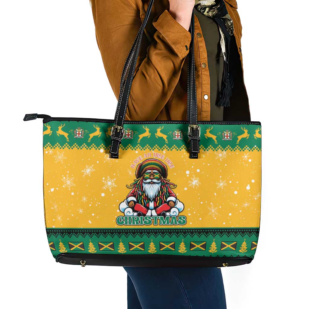 Jamaica Christmas Leather Tote Bag Have Ah Irie Irie Christmas - Wonder Print Shop
