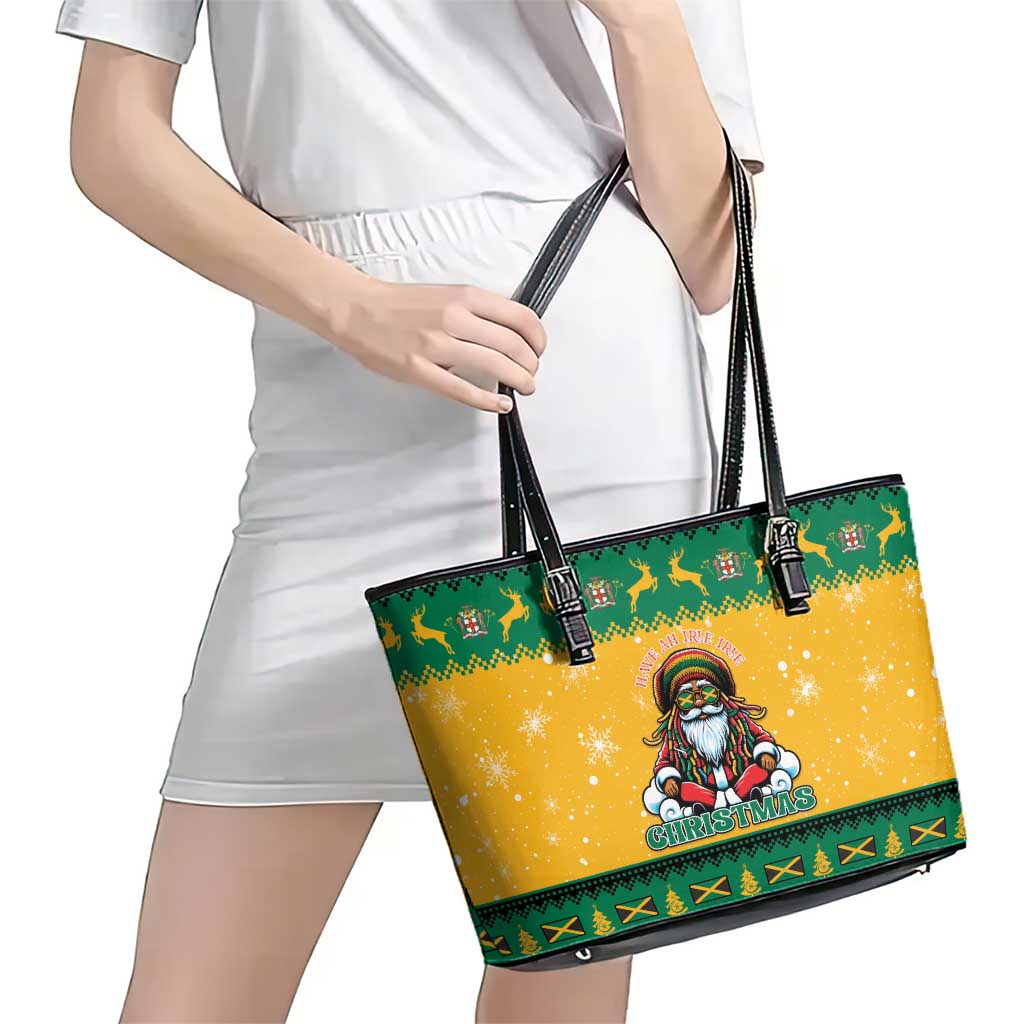 Jamaica Christmas Leather Tote Bag Have Ah Irie Irie Christmas - Wonder Print Shop
