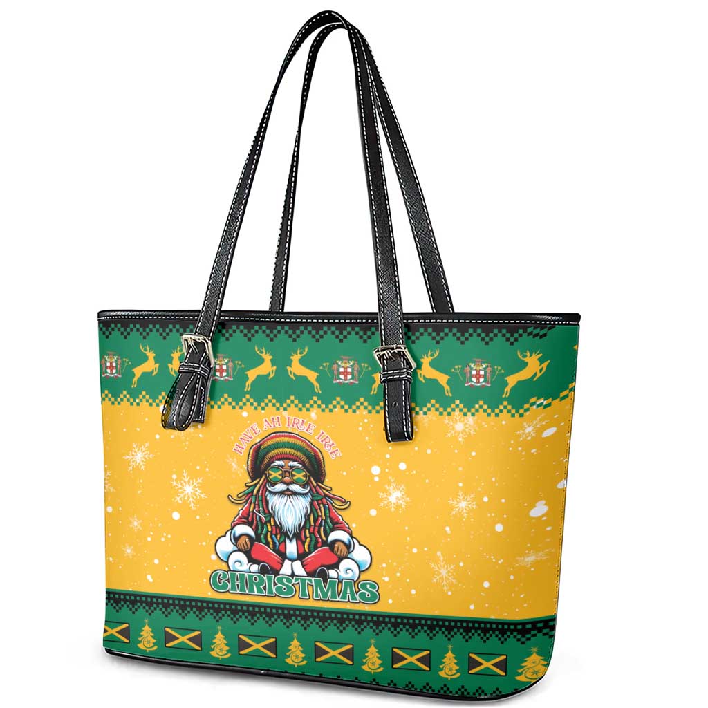 Jamaica Christmas Leather Tote Bag Have Ah Irie Irie Christmas - Wonder Print Shop