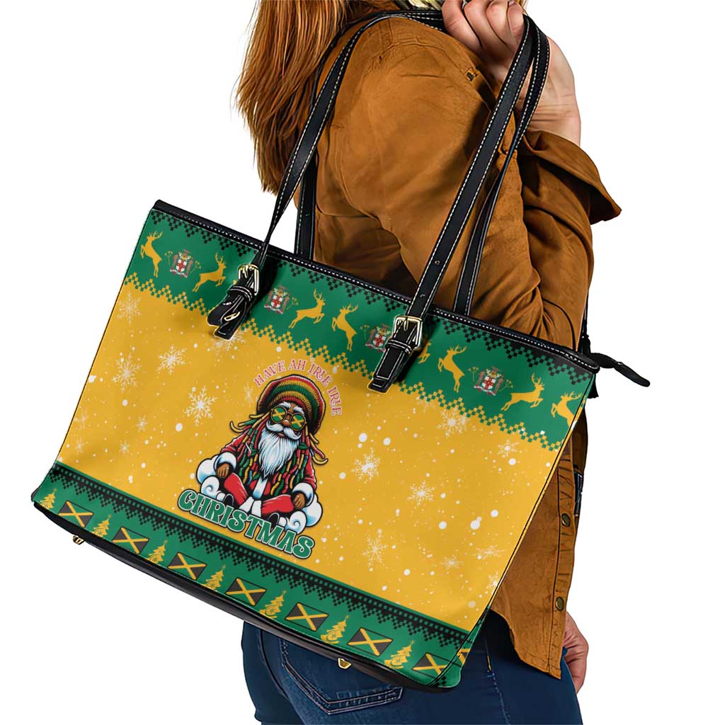 Jamaica Christmas Leather Tote Bag Have Ah Irie Irie Christmas - Wonder Print Shop