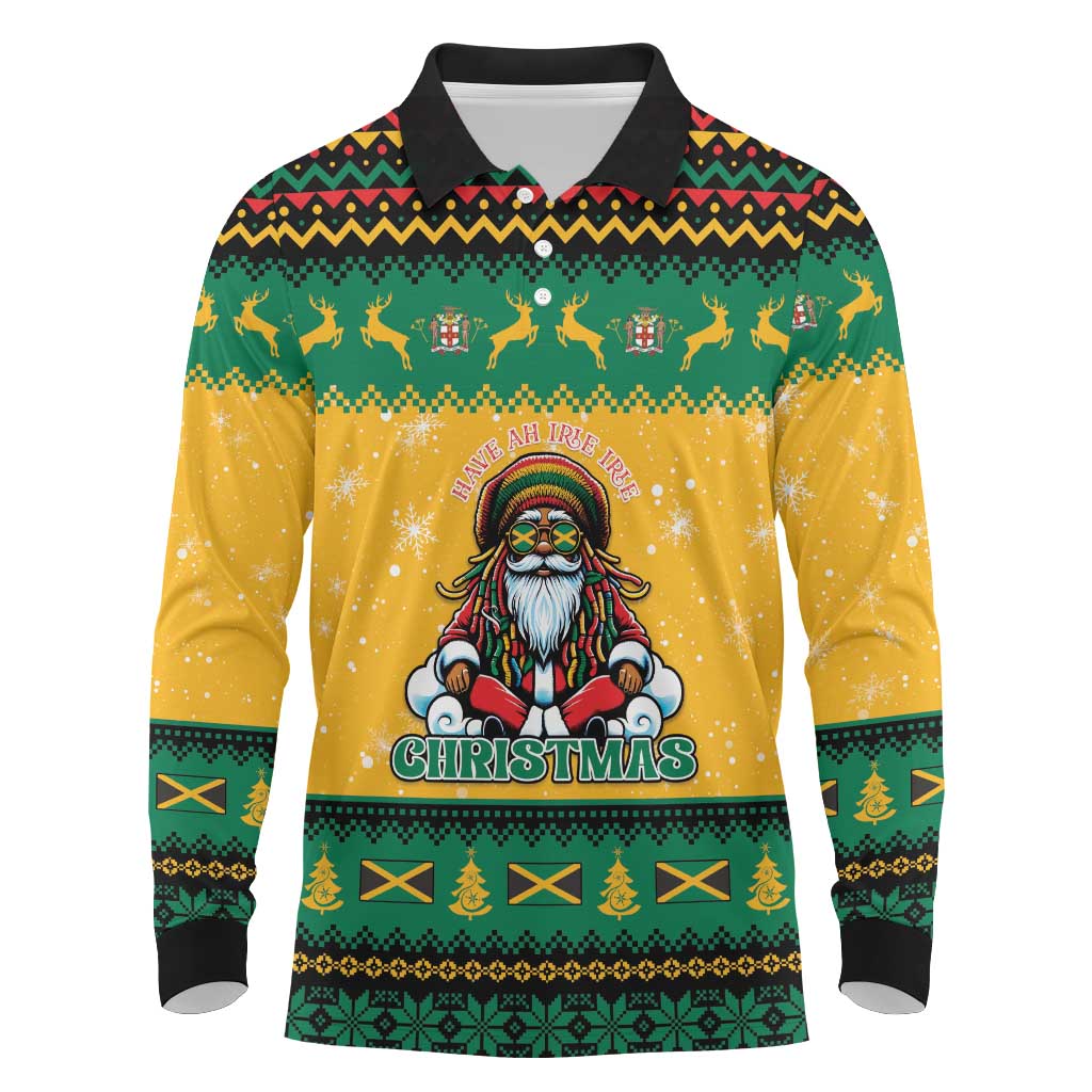 Jamaica Christmas Long Sleeve Polo Shirt Have Ah Irie Irie Christmas - Wonder Print Shop