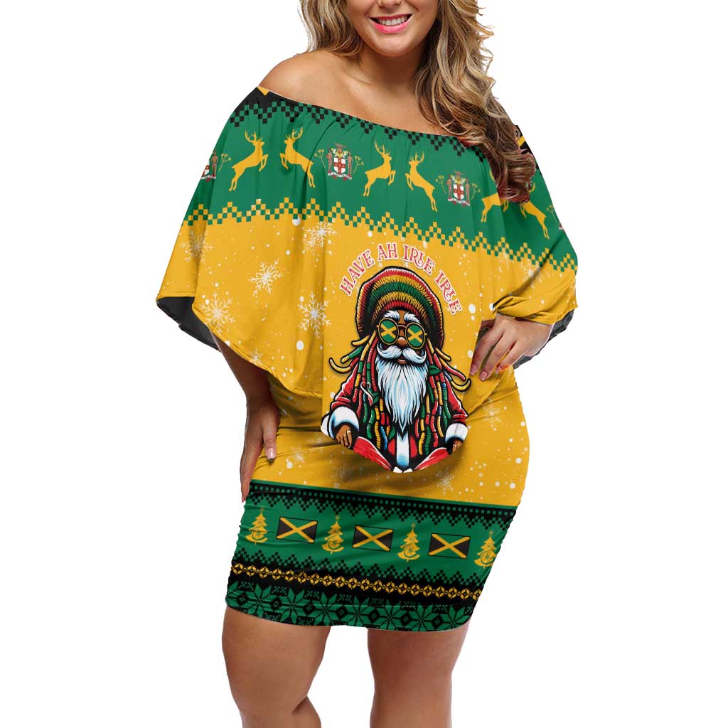 Jamaica Christmas Off Shoulder Short Dress Have Ah Irie Irie Christmas - Wonder Print Shop