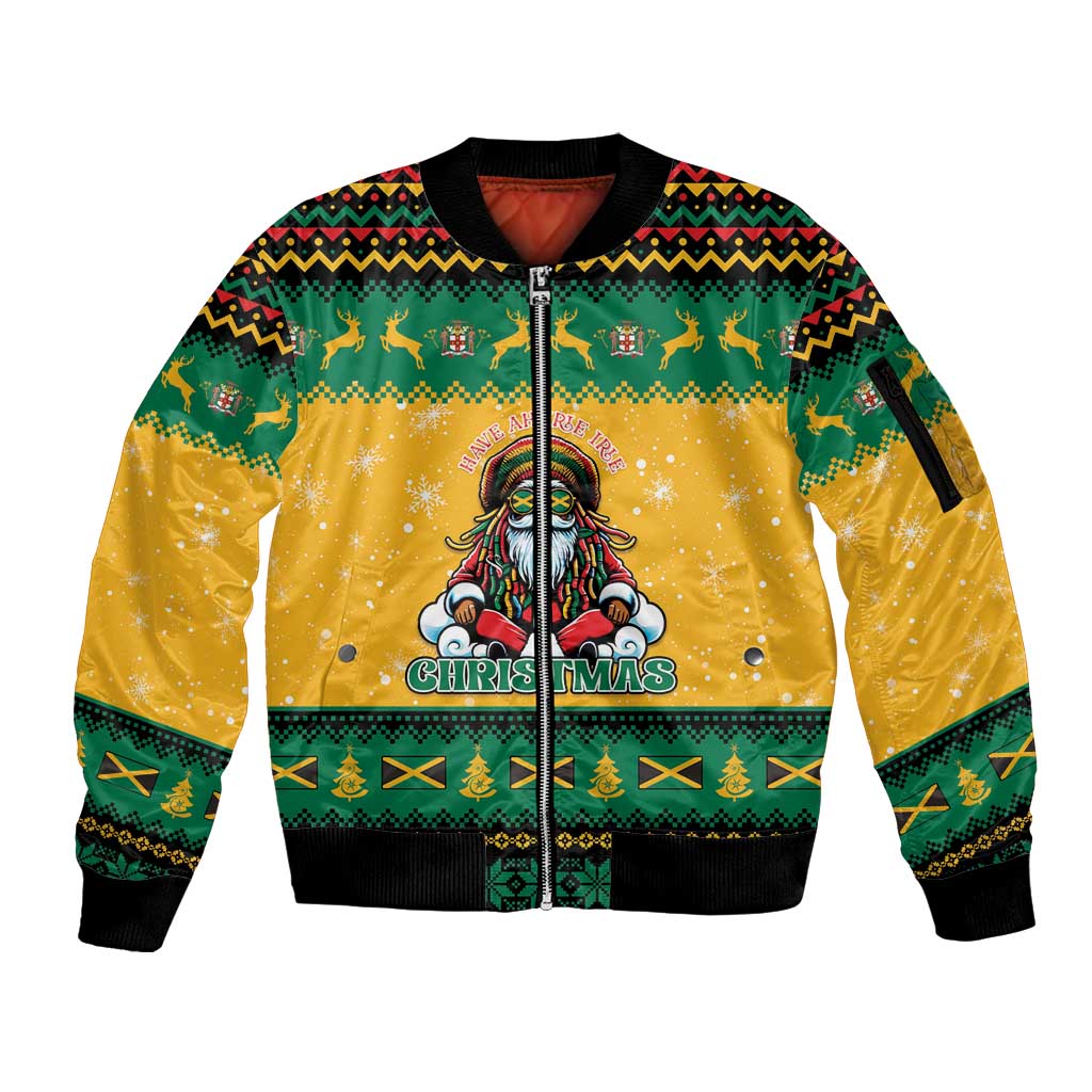 Jamaica Christmas Sleeve Zip Bomber Jacket Have Ah Irie Irie Christmas - Wonder Print Shop