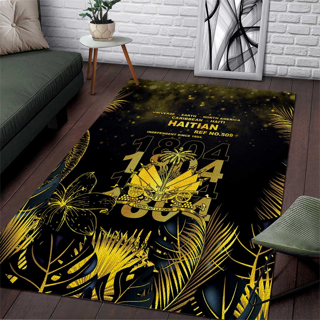 Haiti 1804 Area Rug Gold Tropical Leaves And Coat Of Arms - Wonder Print Shop