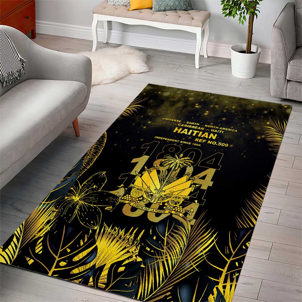 Haiti 1804 Area Rug Gold Tropical Leaves And Coat Of Arms - Wonder Print Shop