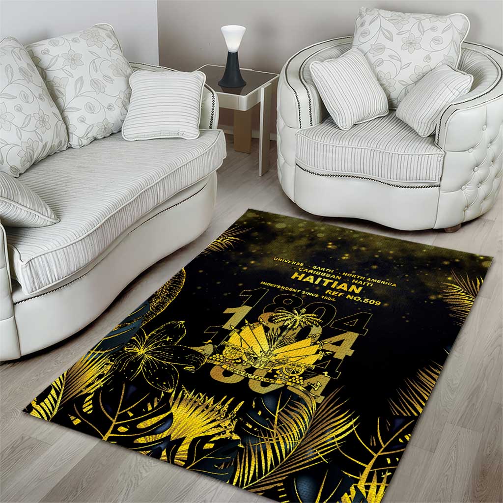 Haiti 1804 Area Rug Gold Tropical Leaves And Coat Of Arms - Wonder Print Shop