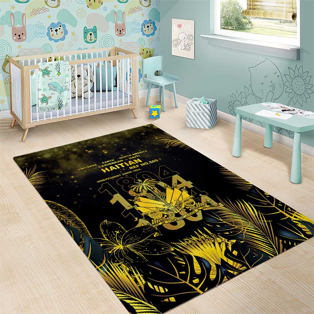 Haiti 1804 Area Rug Gold Tropical Leaves And Coat Of Arms - Wonder Print Shop