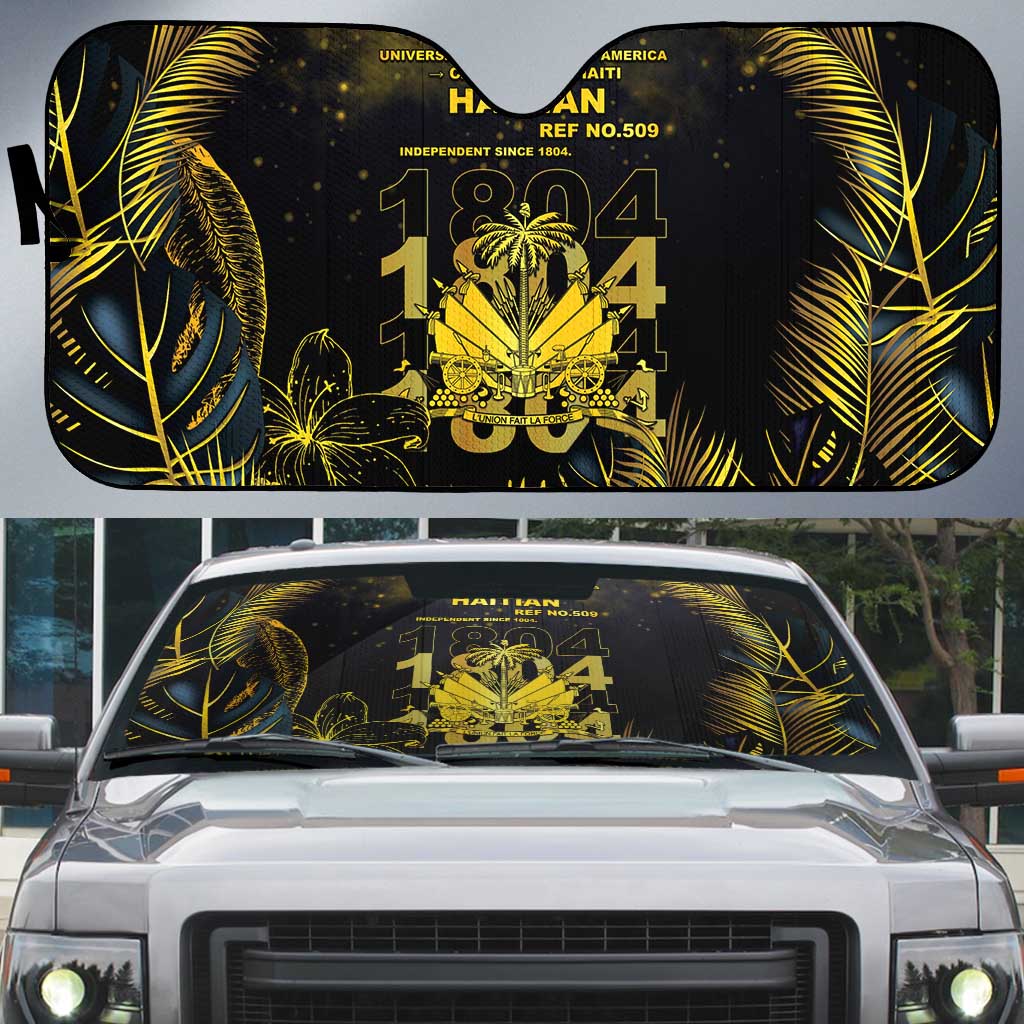 Haiti 1804 Auto Sun Shade Gold Tropical Leaves And Coat Of Arms - Wonder Print Shop