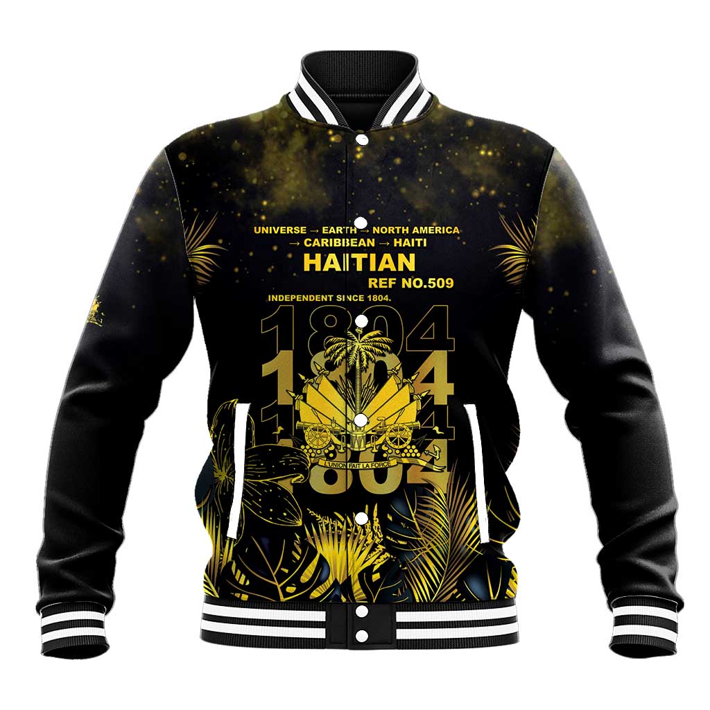 Haiti 1804 Baseball Jacket Gold Tropical Leaves And Coat Of Arms - Wonder Print Shop