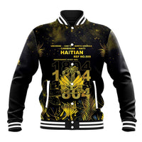 Haiti 1804 Baseball Jacket Gold Tropical Leaves And Coat Of Arms - Wonder Print Shop