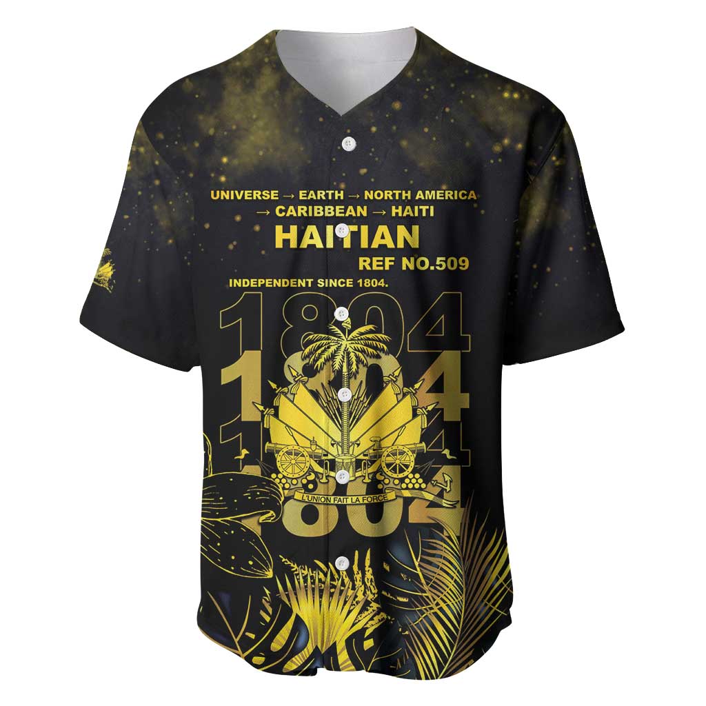 Haiti 1804 Baseball Jersey Gold Tropical Leaves And Coat Of Arms - Wonder Print Shop