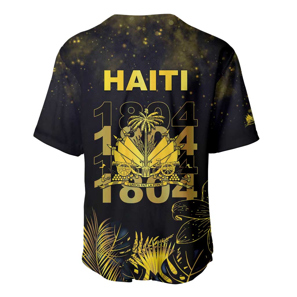 Haiti 1804 Baseball Jersey Gold Tropical Leaves And Coat Of Arms - Wonder Print Shop