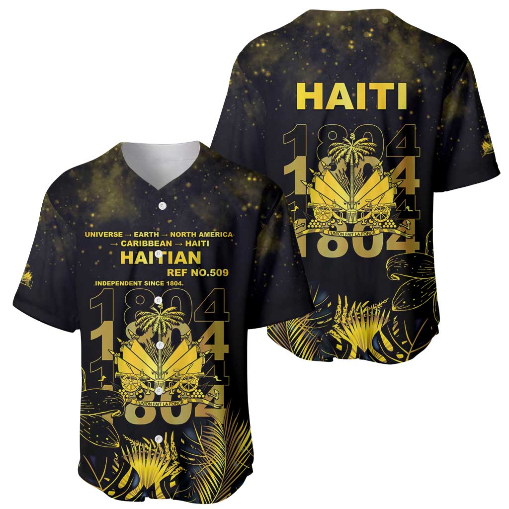 Haiti 1804 Baseball Jersey Gold Tropical Leaves And Coat Of Arms - Wonder Print Shop