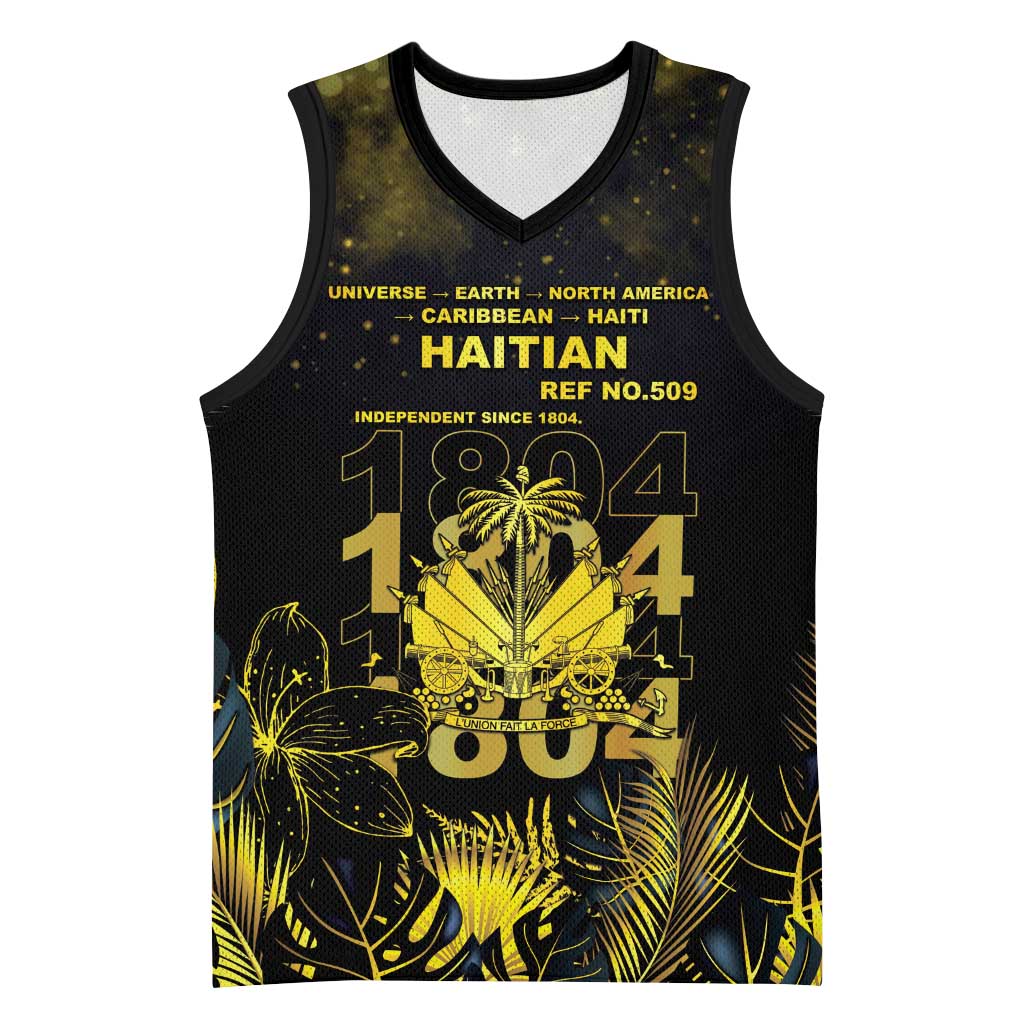 Haiti 1804 Basketball Jersey Gold Tropical Leaves And Coat Of Arms - Wonder Print Shop