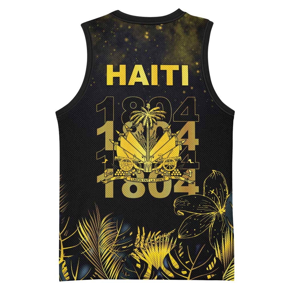 Haiti 1804 Basketball Jersey Gold Tropical Leaves And Coat Of Arms - Wonder Print Shop