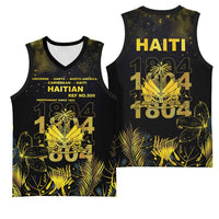 Haiti 1804 Basketball Jersey Gold Tropical Leaves And Coat Of Arms - Wonder Print Shop