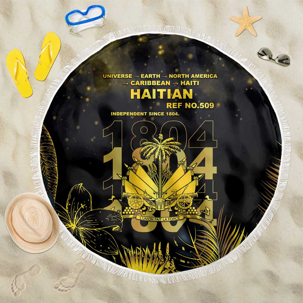 Haiti 1804 Beach Blanket Gold Tropical Leaves And Coat Of Arms - Wonder Print Shop