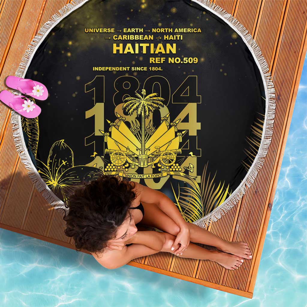Haiti 1804 Beach Blanket Gold Tropical Leaves And Coat Of Arms - Wonder Print Shop