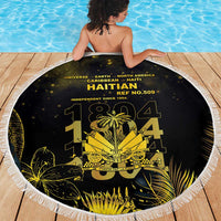 Haiti 1804 Beach Blanket Gold Tropical Leaves And Coat Of Arms - Wonder Print Shop