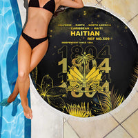 Haiti 1804 Beach Blanket Gold Tropical Leaves And Coat Of Arms - Wonder Print Shop