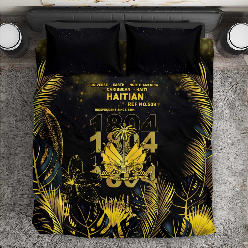 Haiti 1804 Bedding Set Gold Tropical Leaves And Coat Of Arms - Wonder Print Shop