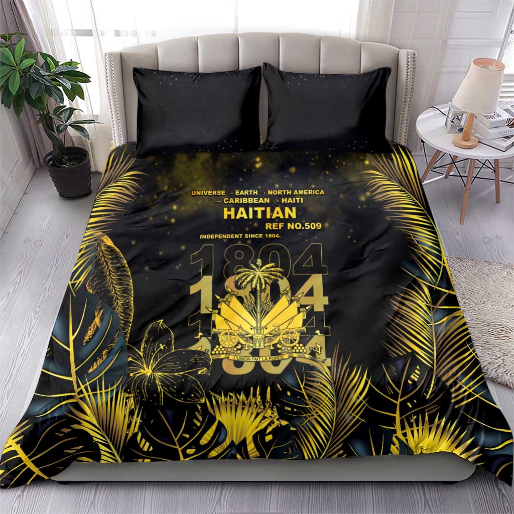 Haiti 1804 Bedding Set Gold Tropical Leaves And Coat Of Arms - Wonder Print Shop