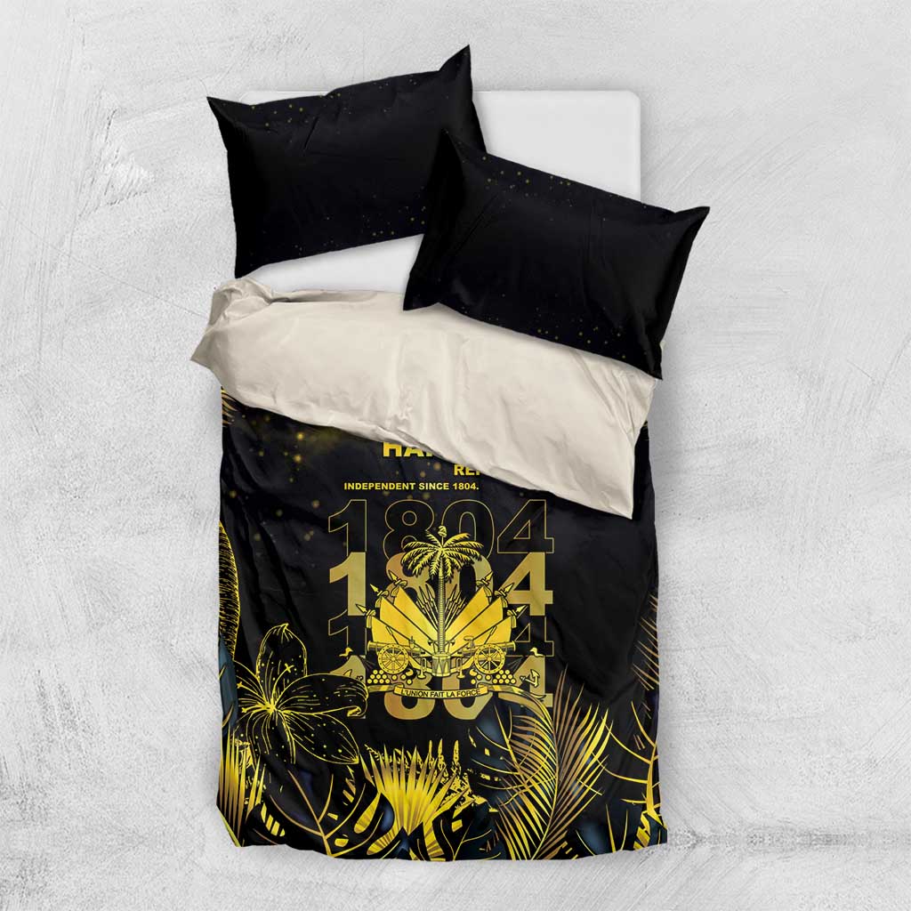 Haiti 1804 Bedding Set Gold Tropical Leaves And Coat Of Arms - Wonder Print Shop