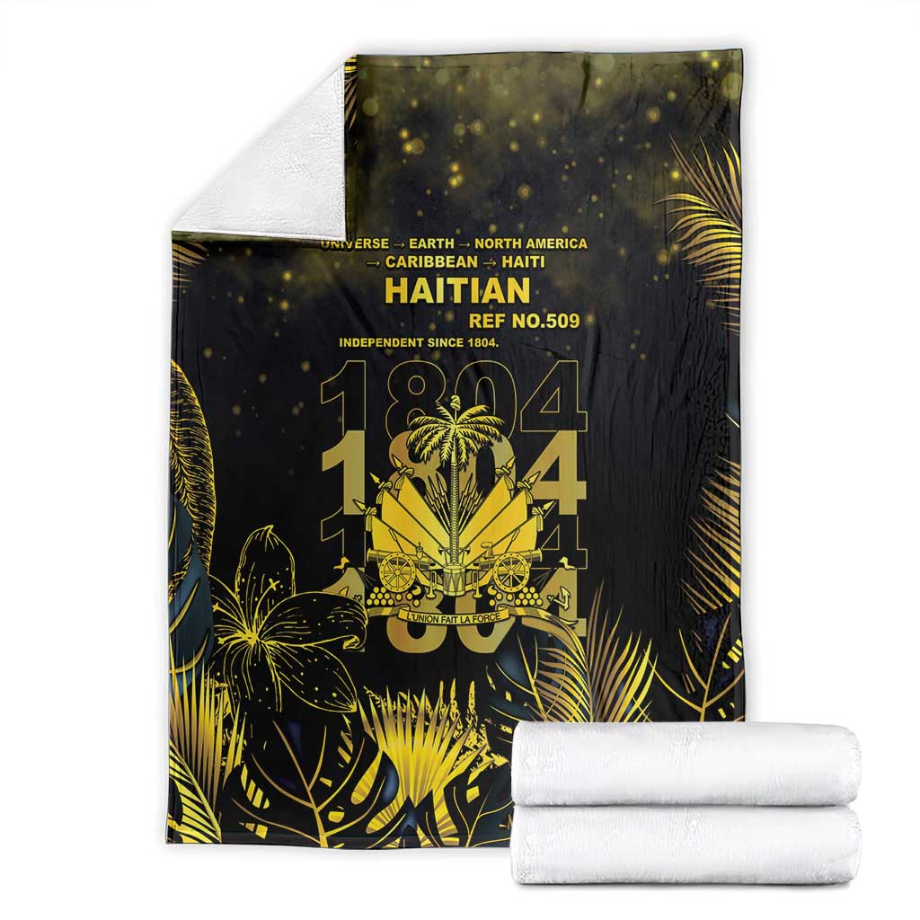 Haiti 1804 Blanket Gold Tropical Leaves And Coat Of Arms - Wonder Print Shop