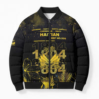 Haiti 1804 Bomber Puffer Jacket Gold Tropical Leaves And Coat Of Arms - Wonder Print Shop
