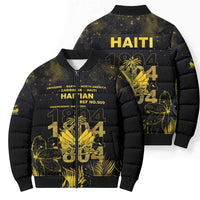 Haiti 1804 Bomber Puffer Jacket Gold Tropical Leaves And Coat Of Arms - Wonder Print Shop
