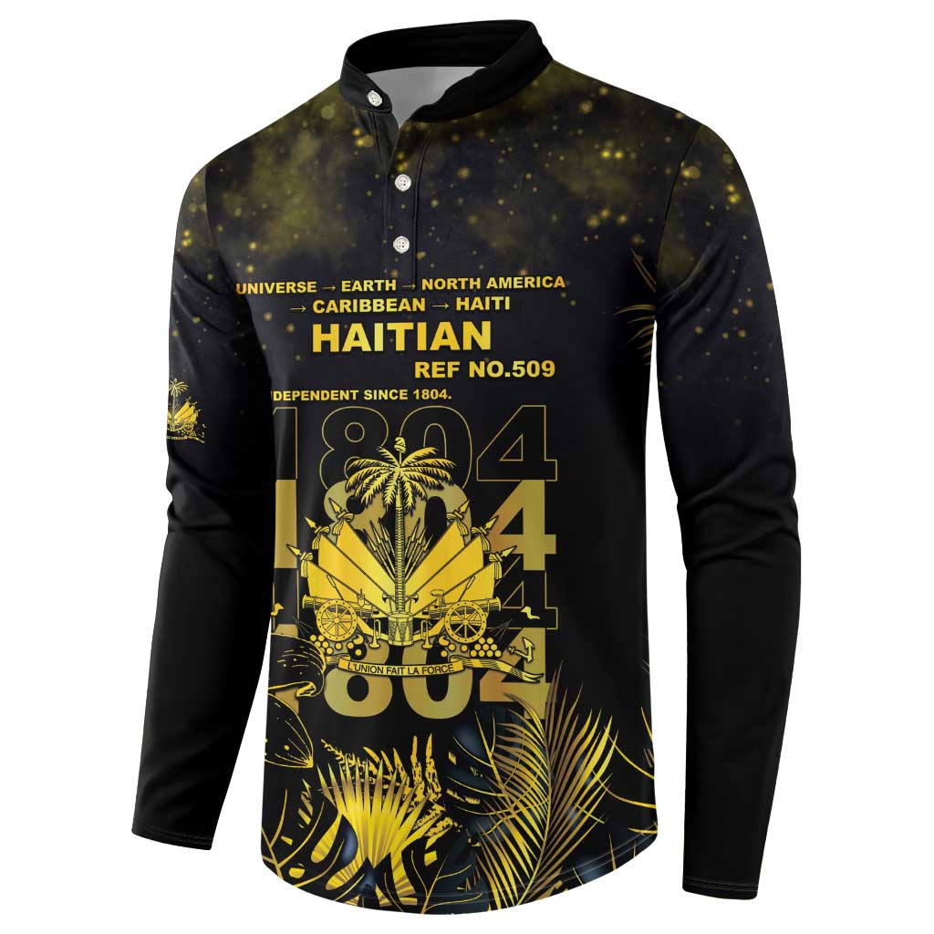 Haiti 1804 Button Sweatshirt Gold Tropical Leaves And Coat Of Arms - Wonder Print Shop