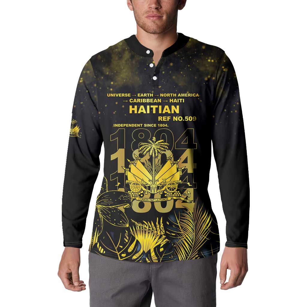 Haiti 1804 Button Sweatshirt Gold Tropical Leaves And Coat Of Arms - Wonder Print Shop