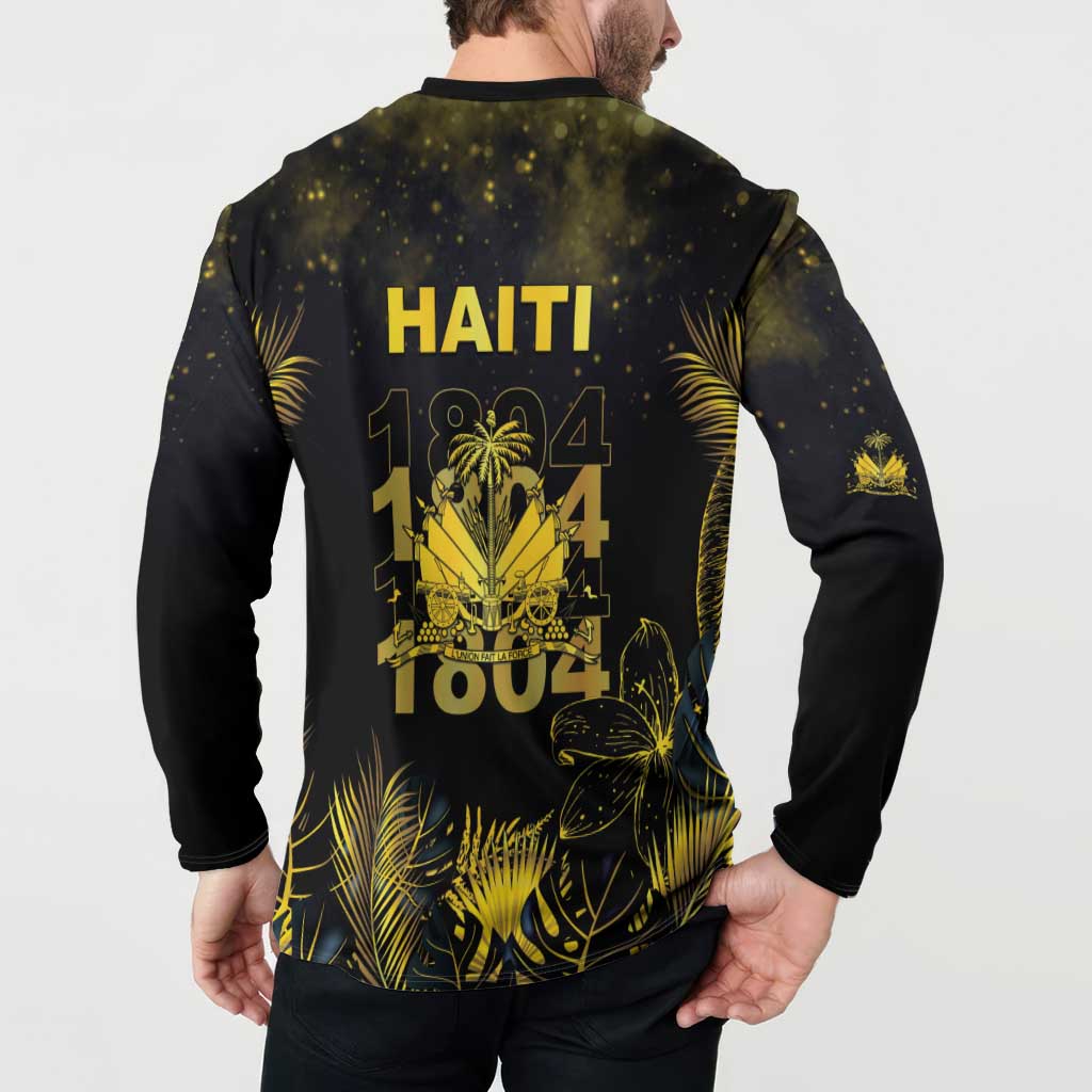 Haiti 1804 Button Sweatshirt Gold Tropical Leaves And Coat Of Arms - Wonder Print Shop