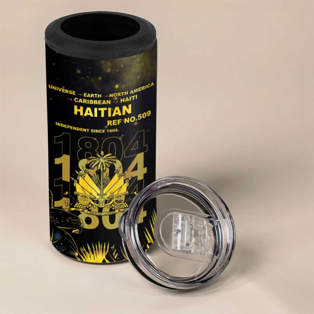 Haiti 1804 4 in 1 Can Cooler Tumbler Gold Tropical Leaves And Coat Of Arms - Wonder Print Shop