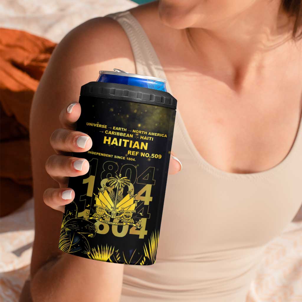 Haiti 1804 4 in 1 Can Cooler Tumbler Gold Tropical Leaves And Coat Of Arms - Wonder Print Shop