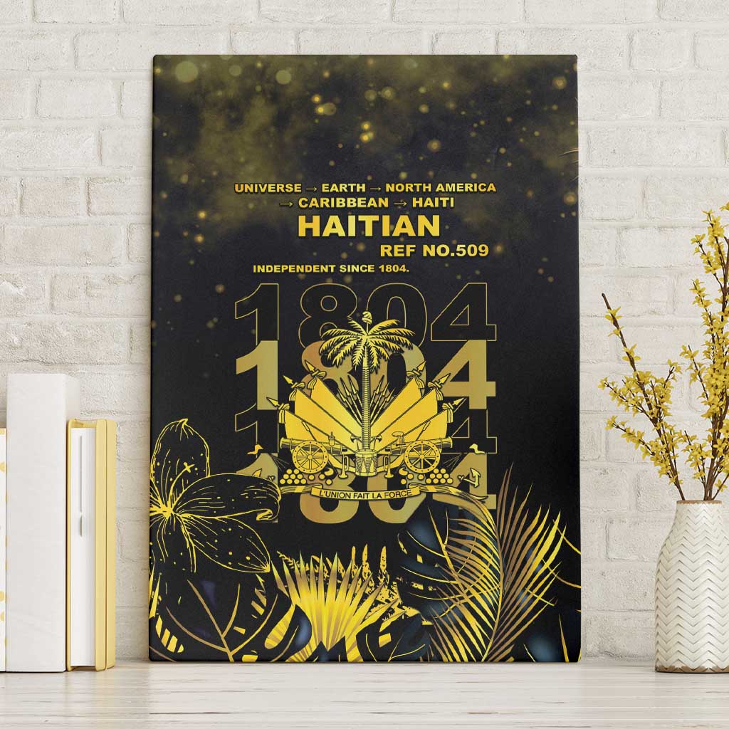 Haiti 1804 Canvas Wall Art Gold Tropical Leaves And Coat Of Arms - Wonder Print Shop
